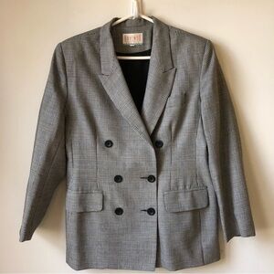 Blazer Glen Plaid check double breasted lined black white blue. 8P